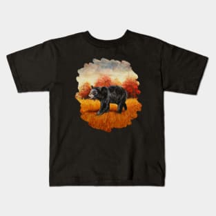 Black Bear in Autumn Woods Kids T-Shirt